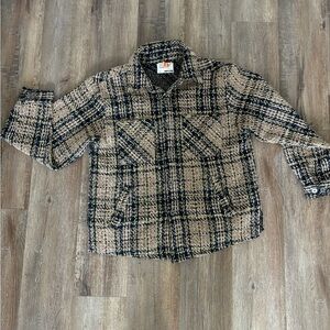 Men's Beige and Black Plaid Shirt Jacket